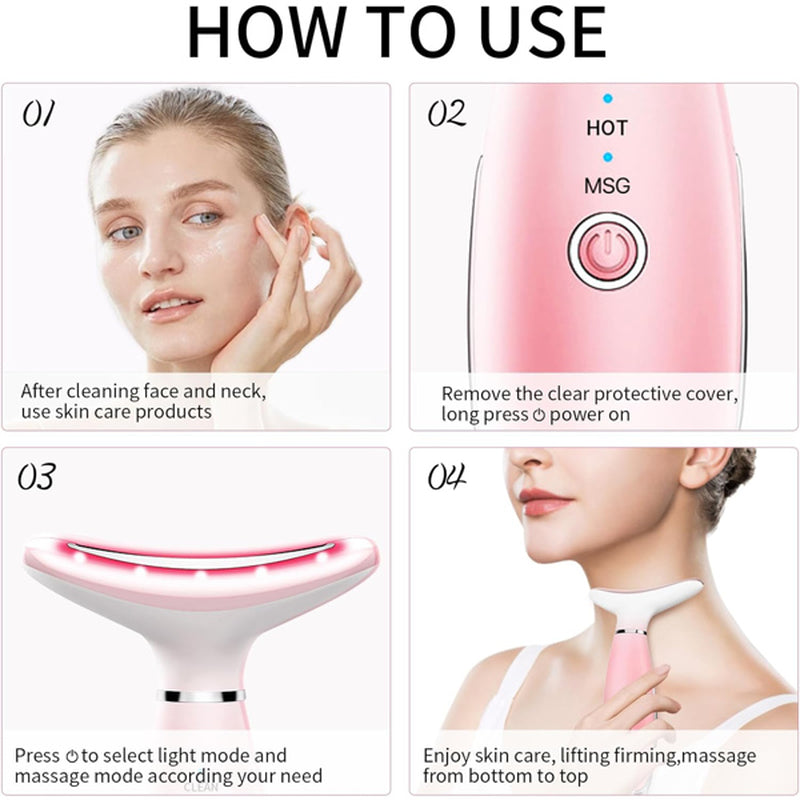 Nexora Pink Facial & Neck Massager – Heat, EMS & Massage Modes